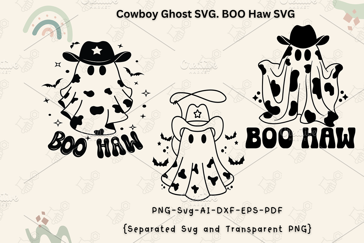 Cute Cowboy Ghost SVG, BOO Haw SVG, an Object Illustration by Cheerful World (Photo 2 of 3)