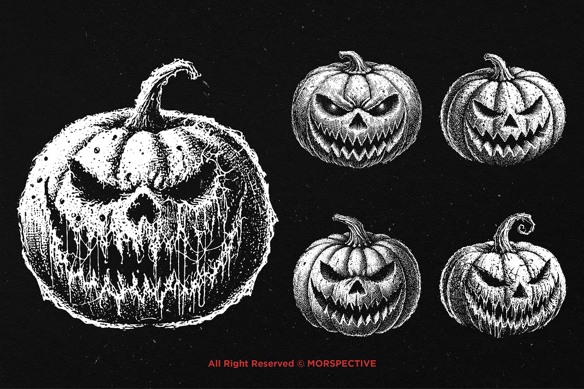 10 Bundle Dark Art Pumpkin Halloween, an Illustration by Morspective (Photo 3 of 7)