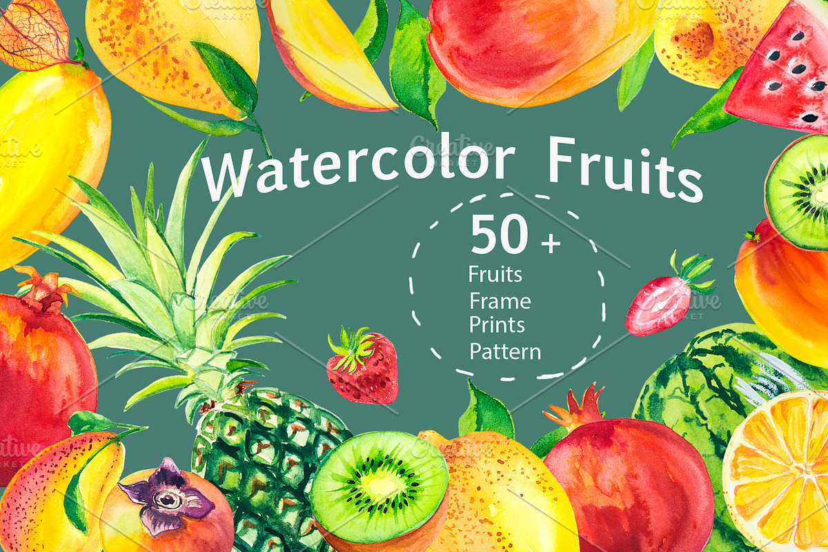 Watercolor tropical fruits., a Texture Illustration by lilisavelieva (Photo 1 of 5)