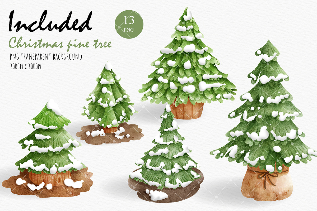 Christmas Tree Watercolor Clipart, an Illustration by Chonnieartwork (Photo 4 of 4)