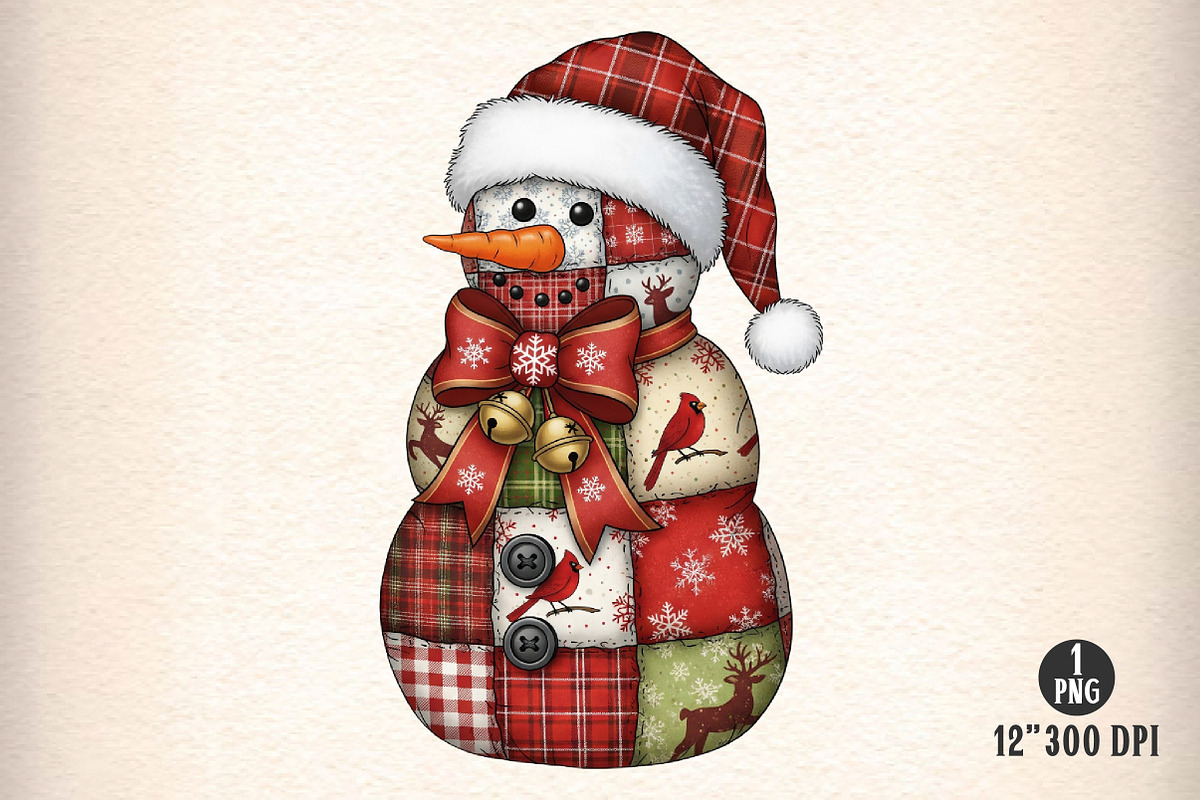 Patchwork Christmas Snowman PNG, an Illustration by Dream Creation (Photo 1 of 5)