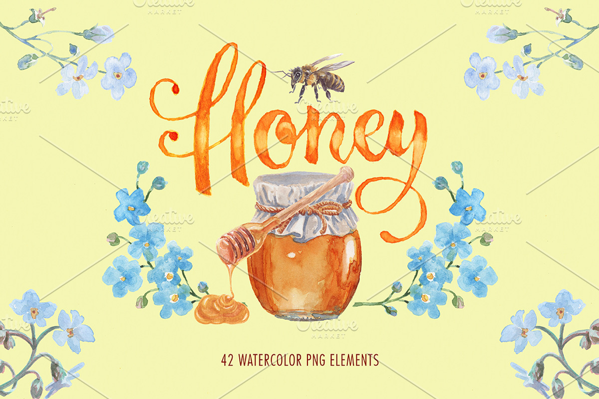 Watercolor happy bee clipart set, an Illustration by Art & Things (Photo 4 of 6)