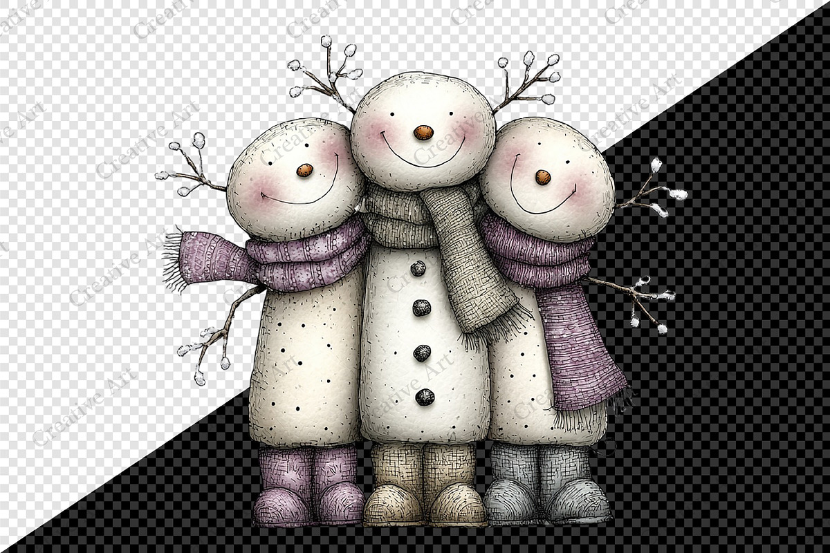 Whimsical Christmas Snowman Clipart, an Illustration by Creative Art (Photo 8 of 10)