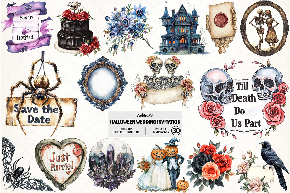 Halloween Wedding Invitation Clipart, an Illustration by Pixels.Craft (Photo 1 of 7)