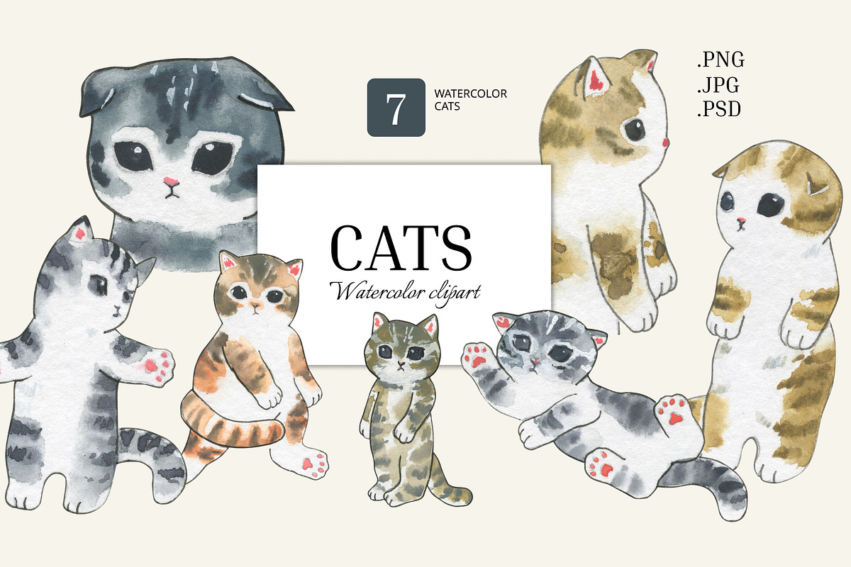 Watercolor cats clipart, an Object Graphic by Unicornspedia