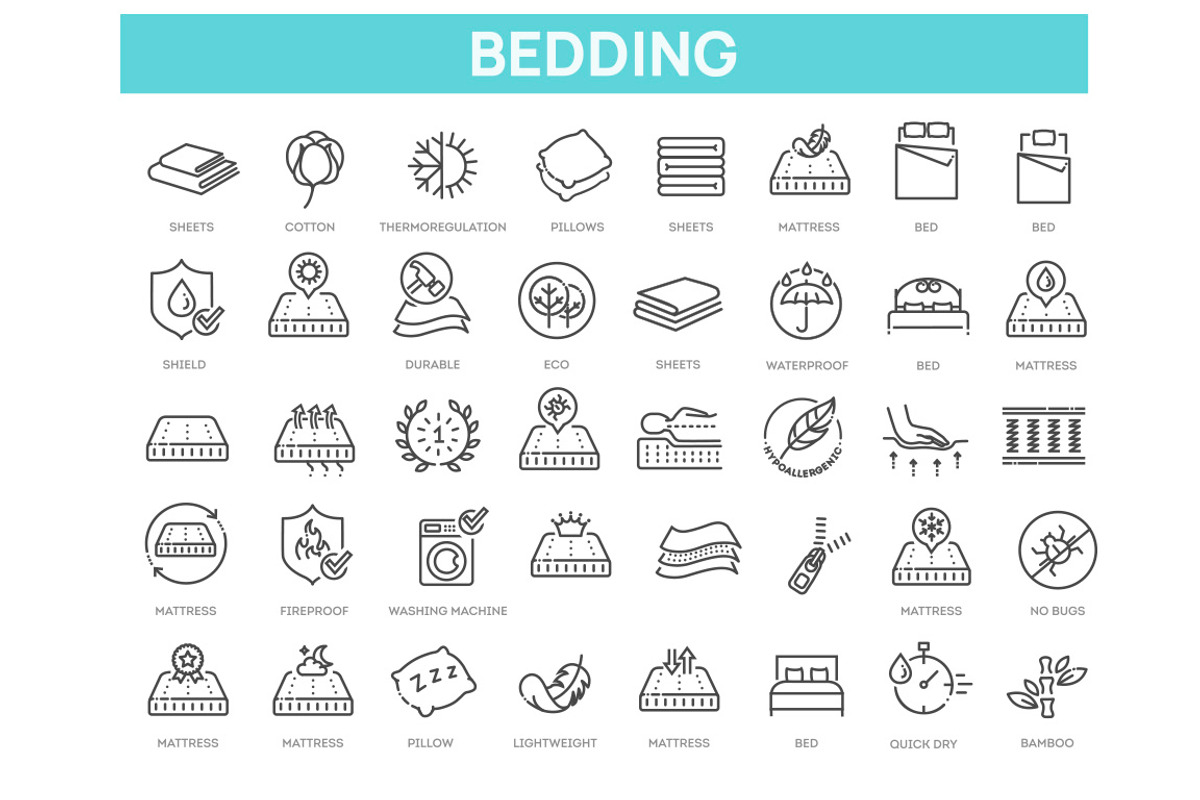 Set of outline Bedding icons, an Outline Icon by Tettygreen (Photo 1 of 2)