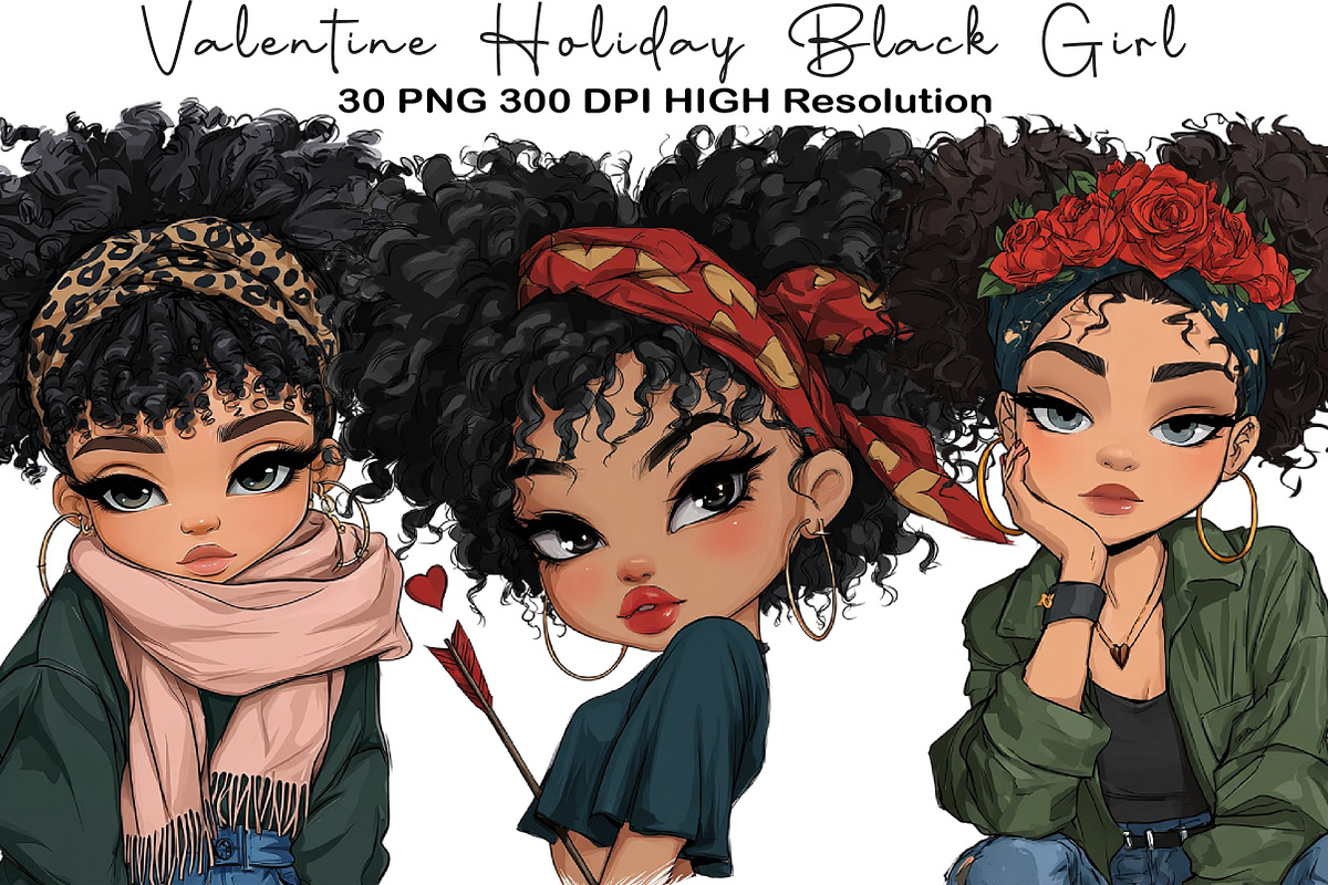 Valentine Holiday Black Girl Clipart, an Illustration by Black Bird Studio (Photo 1 of 6)