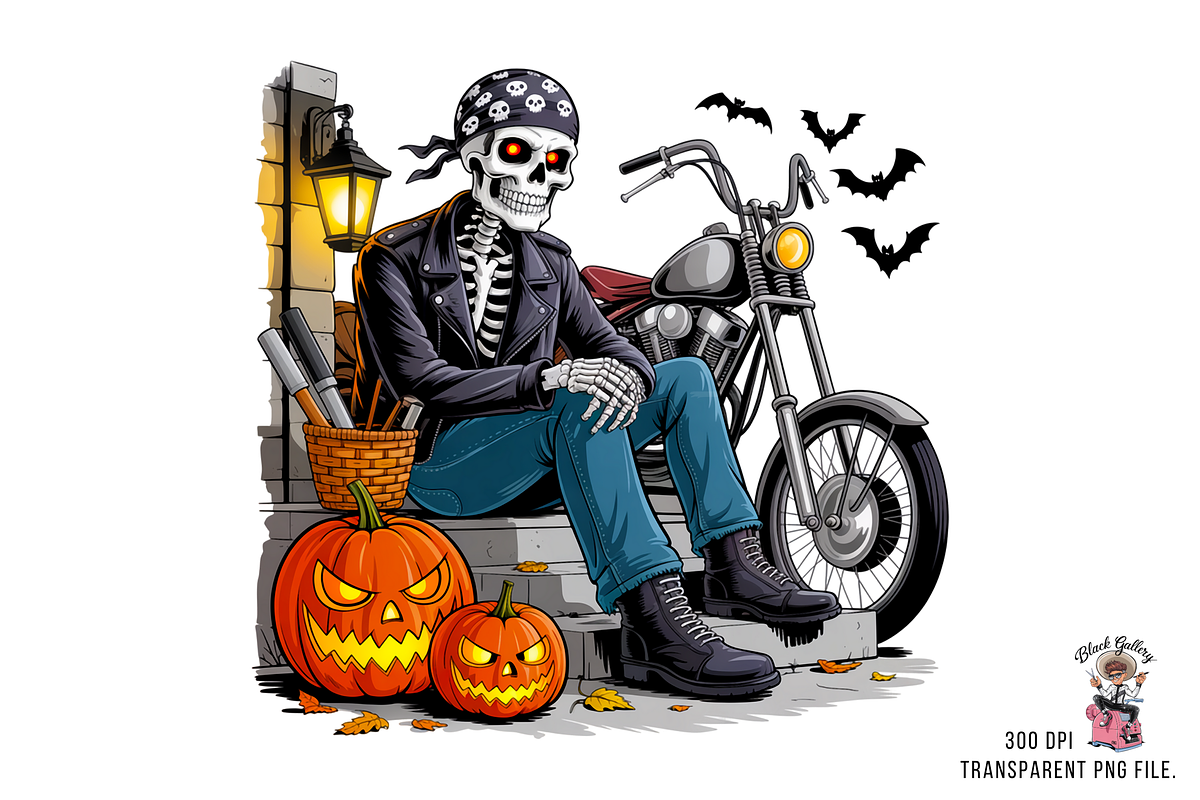 Halloween Skeleton Biker PNG Bundle, an Illustration by Clipart Bloom (Photo 4 of 11)