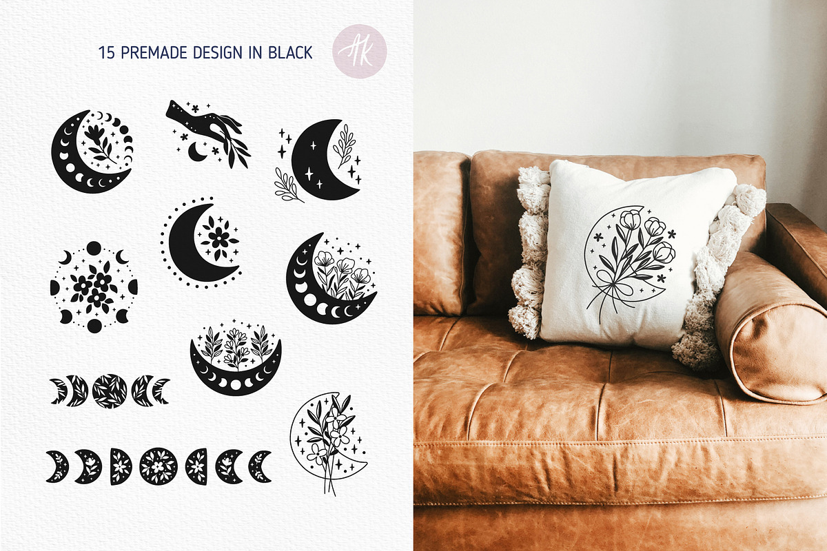 Floral Moons Celestial Vector Set, an Object Graphic by Alena Koval (Photo 7 of 16)