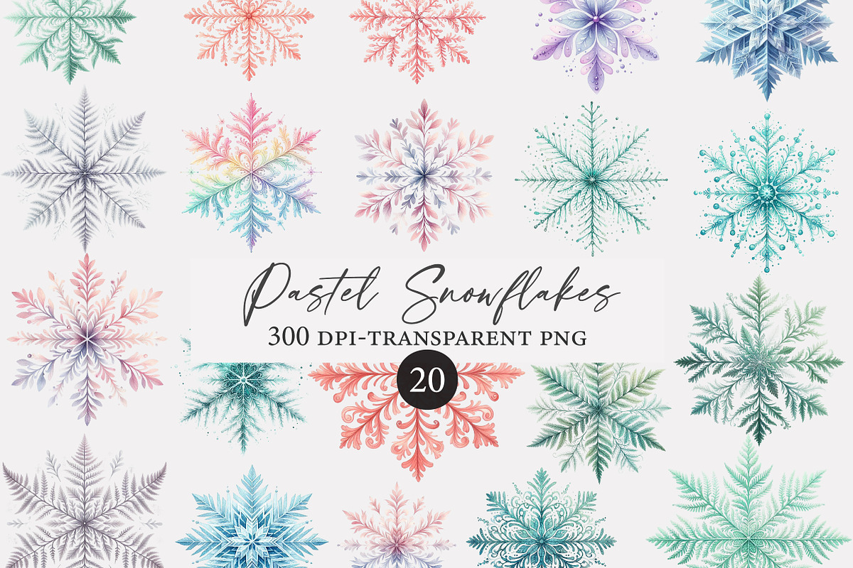 Watercolor Pastel Snowflakes, an Illustration by Designworld (Photo 1 of 5)