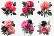 Black Pink and Silver Floral Clipart, an Illustration by Designworld (Thumbnail 2 of 6)