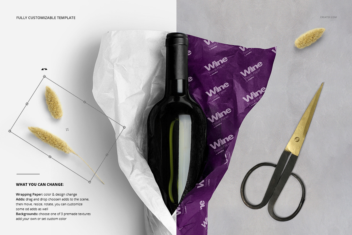 Wrapping Paper Wine Bottle Mockup, a Pens & Pencil Mockup by creatsy5 (Photo 5 of 27)