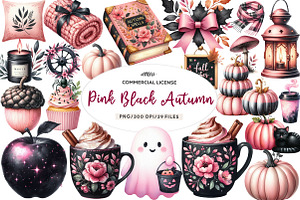 Watercolor Pink and Black Autumn, an Illustration by CreationArt