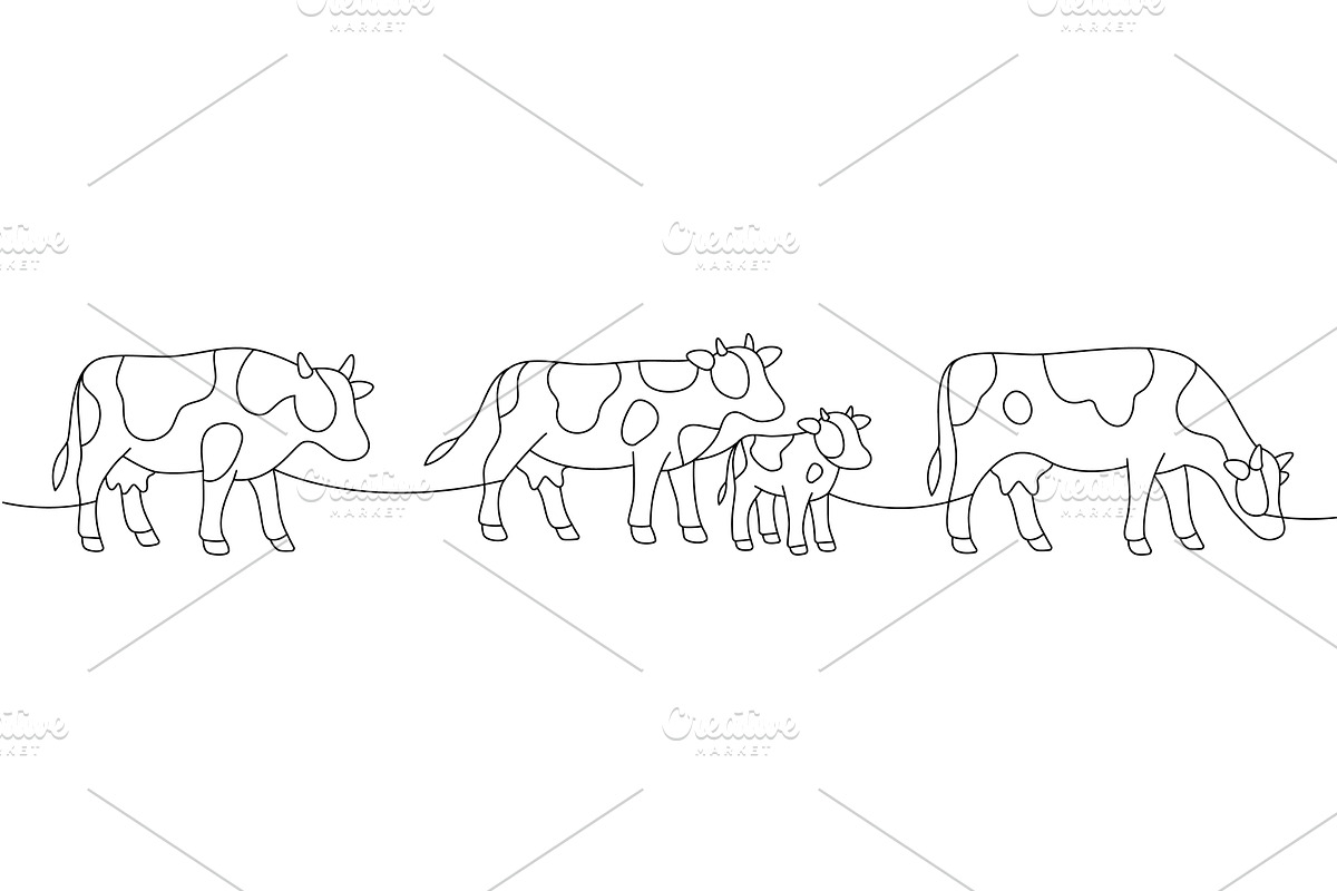Four cows and calf. Minimalist group, an Animal Illustration by GraphiShop