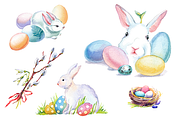 Easter bunny watercolor clipart set, an Animal Illustration by masha gross (Thumbnail 1 of 4)