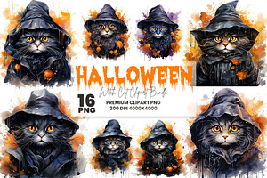 Halloween Cat Witch Clipart Bundle