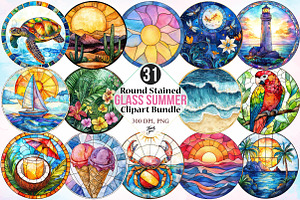 Round Stained Glass Summer, an Illustration by Canvas Craft