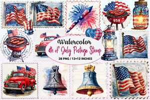 4th of July Postage Stamp Clipart, a Graphic by CitraGraphics