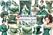 Watercolor Emerald Victorian Clipart, an Illustration by Rose Art (Thumbnail 1 of 7)