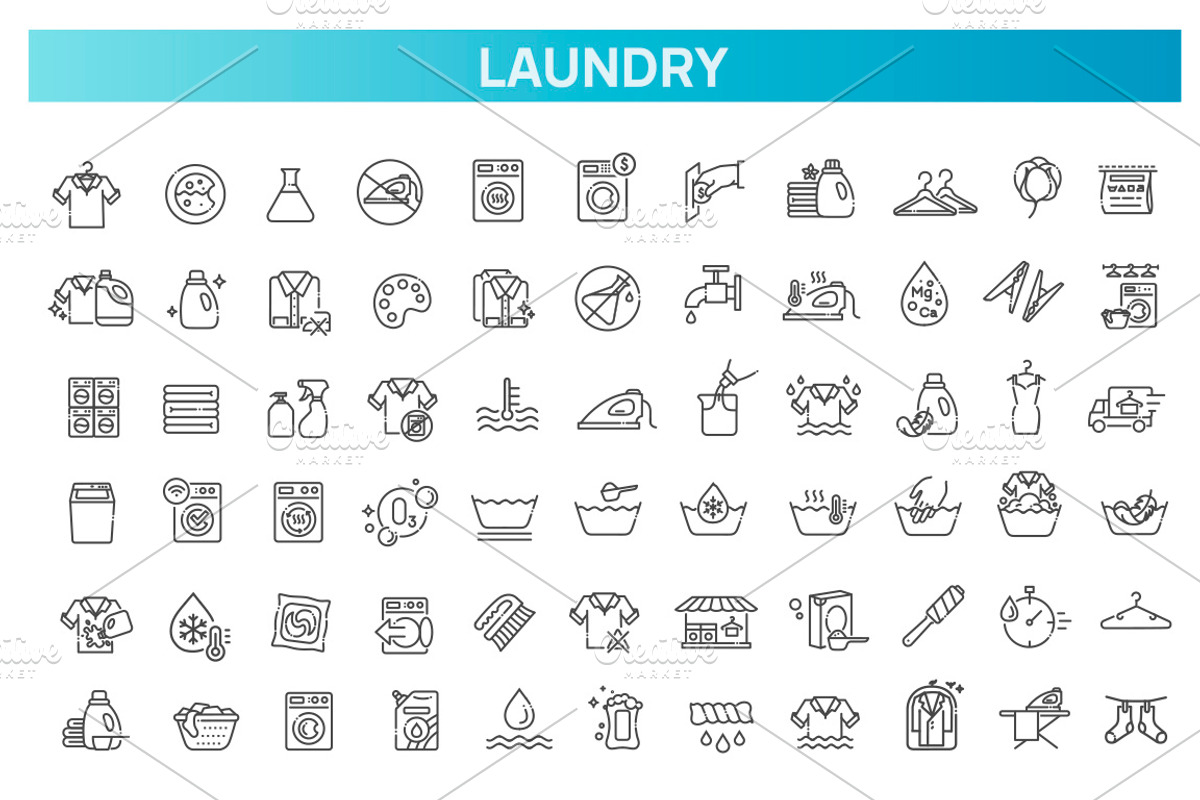 Laundry services vector line icons, an Outline Icon by Tettygreen (Photo 1 of 2)