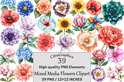 Mixed Media Flowers Clipart, a Seasonal Illustration by CitraGraphics (Thumbnail 1 of 5)