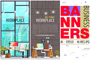 Office Workplace Banners, a Decorative Illustration by karnofff (Thumbnail 1 of 2)