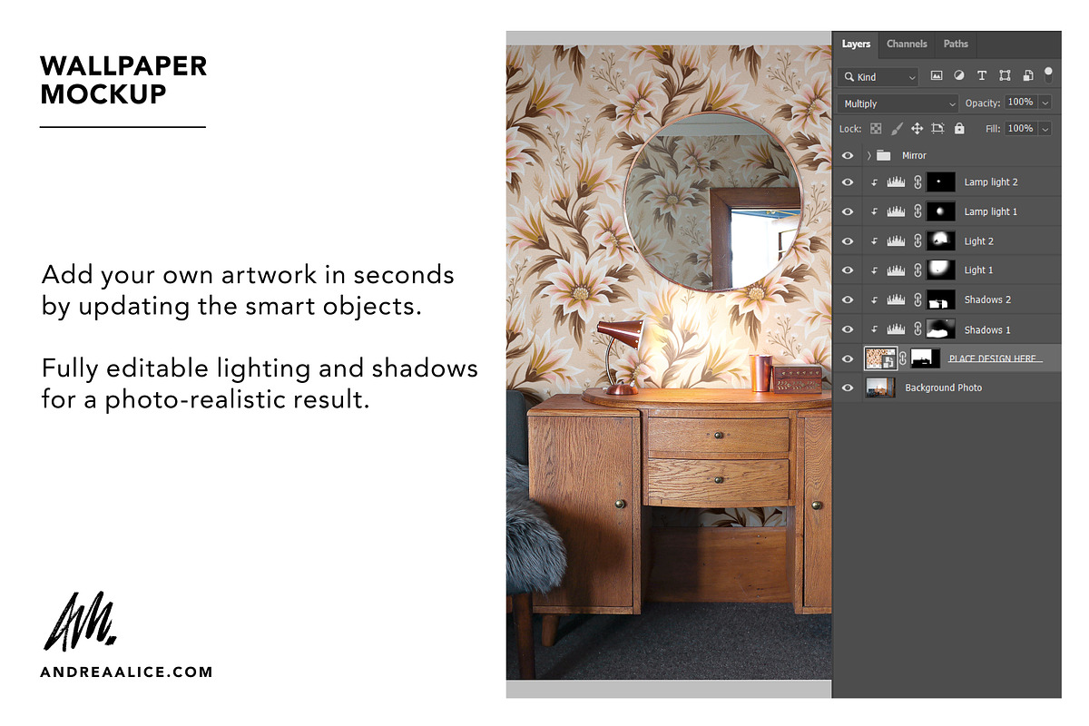 Wallpaper Mockup - Dresser & mirror, a Household Mockup by Andrea Muller (Photo 4 of 6)