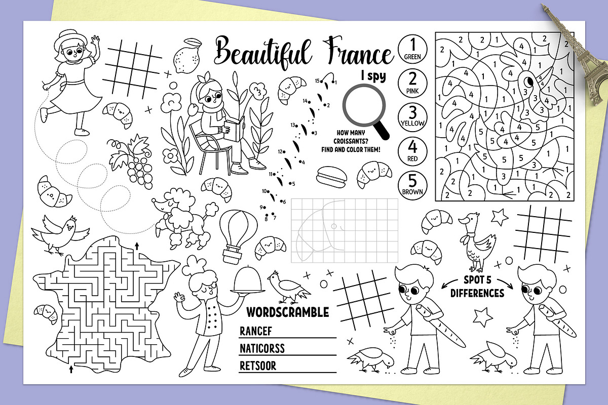 Beautiful France coloring playmats, an Education Illustration by Lexi Claus (Photo 3 of 6)