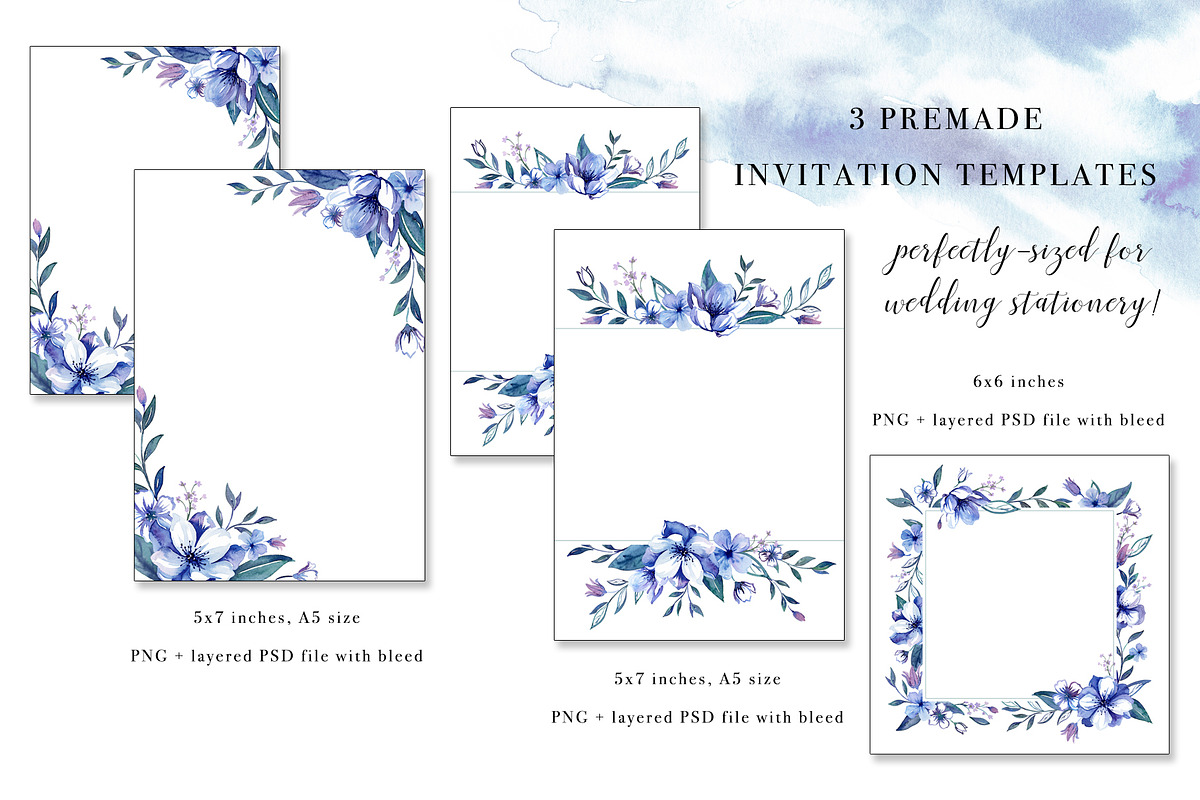 Floral Blues Watercolor Design Set, an Illustration by Art by Lin (Photo 3 of 5)