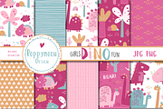Girls Dino fun paper, a Pattern Graphic by Poppymoondesign (Thumbnail 1 of 3)