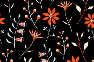 Spearmint Orange Boho Floral Pattern