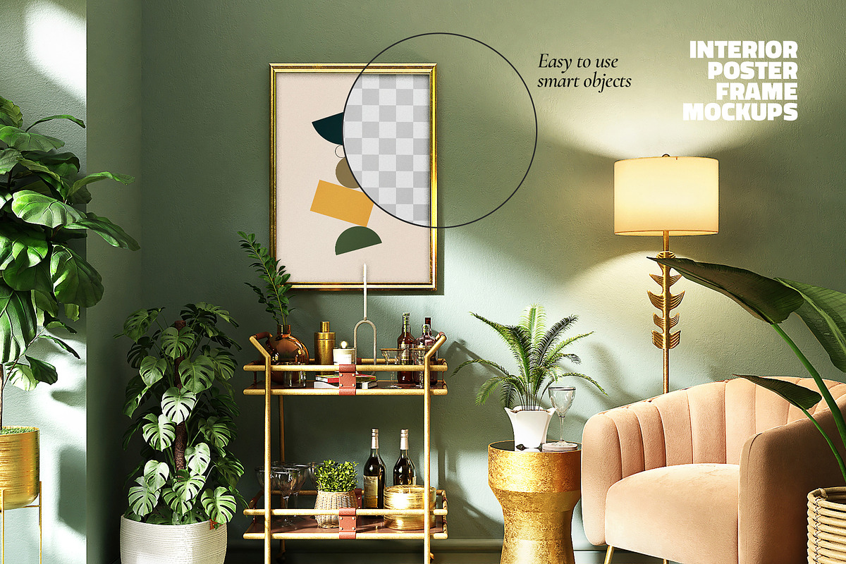 4 Poster Mockup Set in Modern Interior