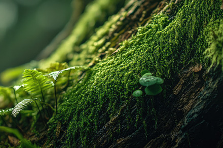 Moss and Ferns on Ancient Tree Trunk, a Nature Photo by Virgo Studio