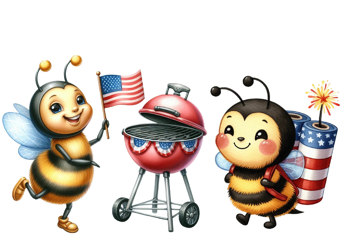 Watercolor 4th of July Bee Clipart, an Illustration by Designworld (Photo 6 of 7)