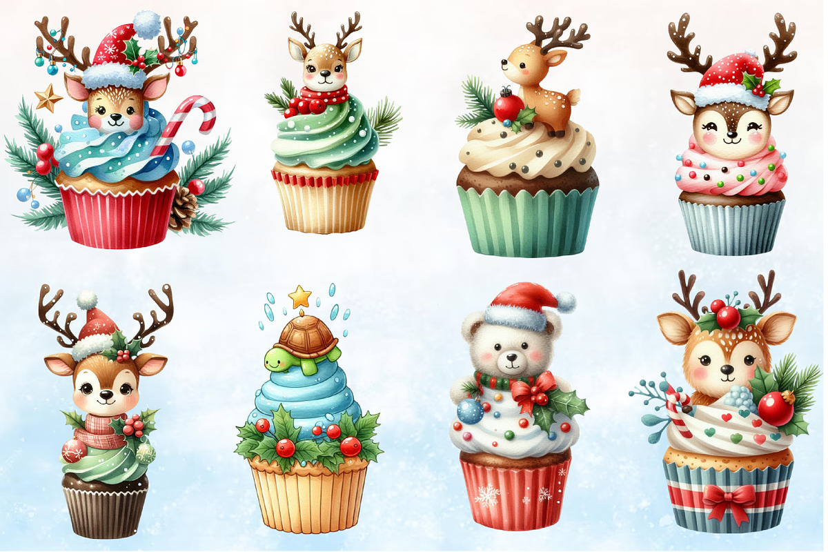Cute Christmas Animal Cupcake Bundle, a Seasonal Illustration by Rose Art (Photo 2 of 5)