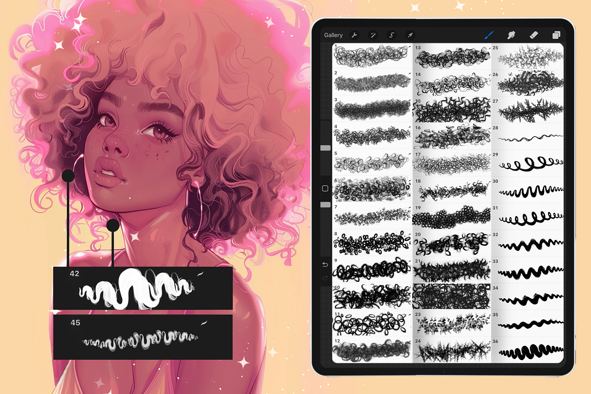 Procreate Curly Hair Brushes, a Brush Add-On by Revabrush (Photo 7 of 8)