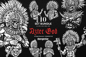 10 Bundle Dark Art Aztec God Warrior, an Illustration by Morspective