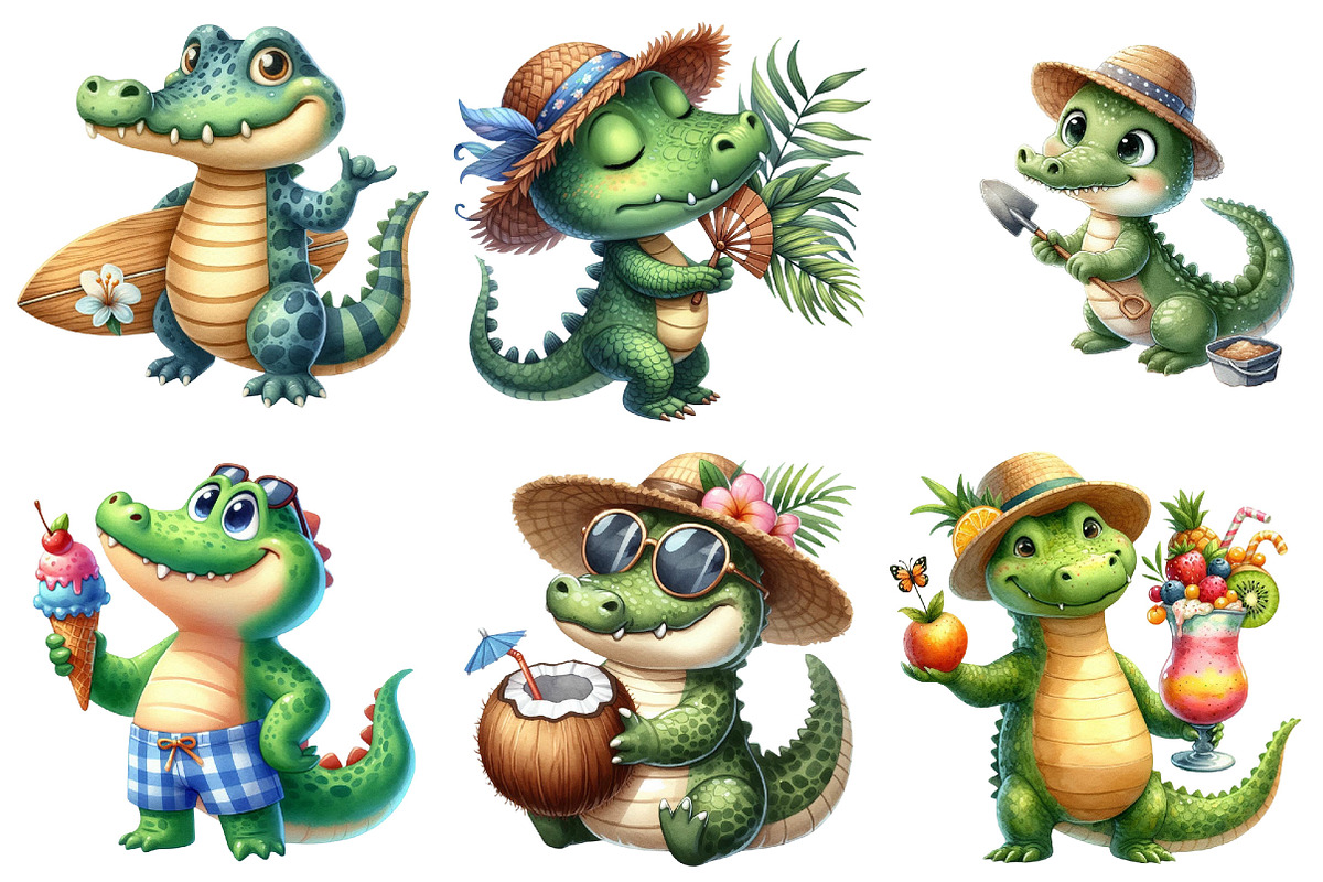 Summer Crocodile Character Clipart, an Illustration by Pixels.Craft (Photo 7 of 9)
