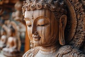Intricate wooden sculpture of a sere, a Photo by Tanuart