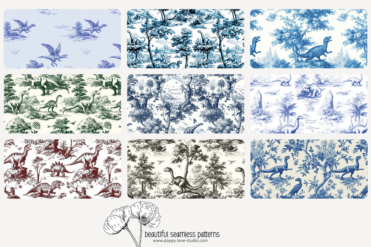 70 dinosaur toile seamless pattern, a Pattern Graphic by Poppy Lane Studio (Photo 6 of 10)