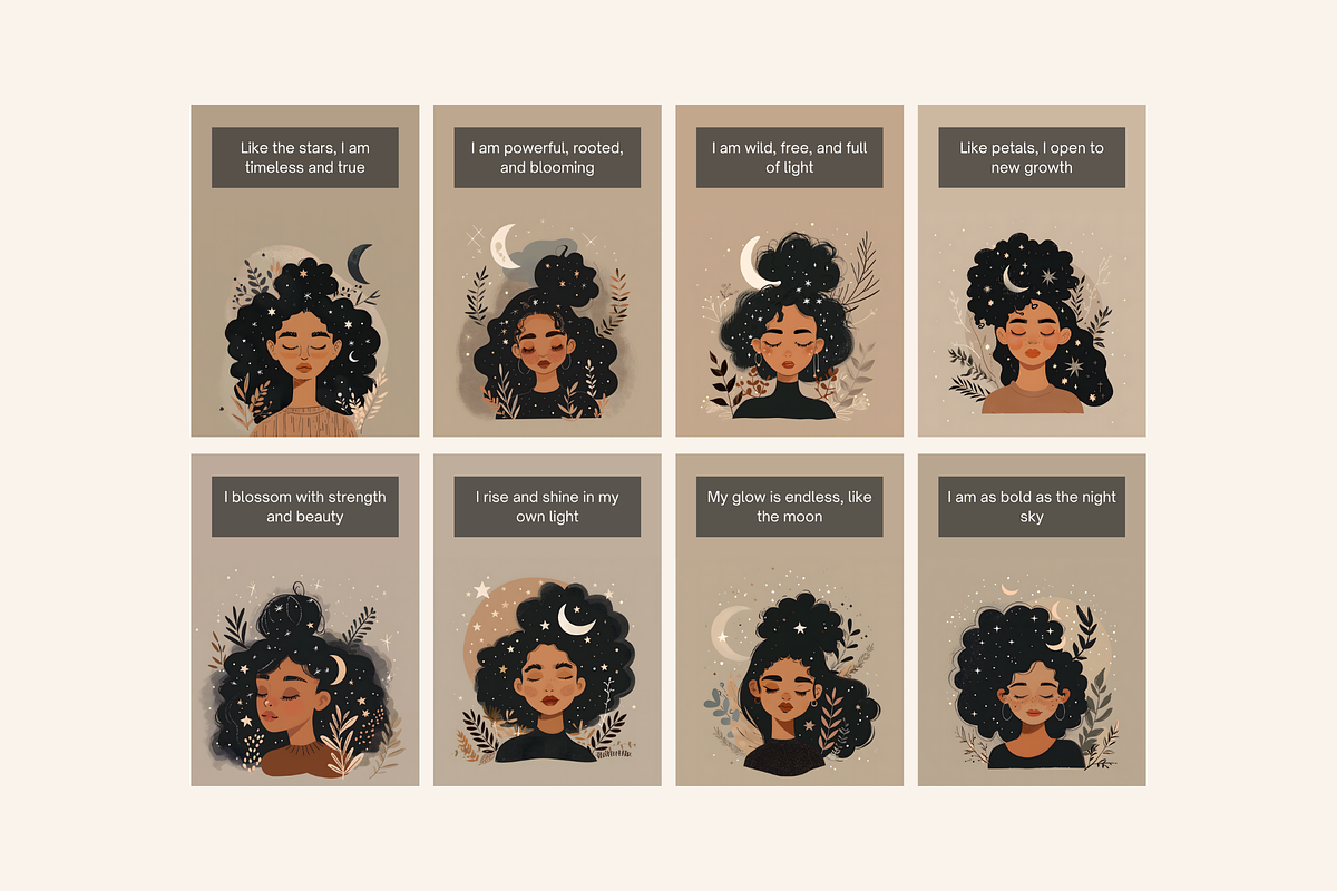 Moon Black Women Affirmation Cards, a Card Template by Kaleidokika (Photo 2 of 3)