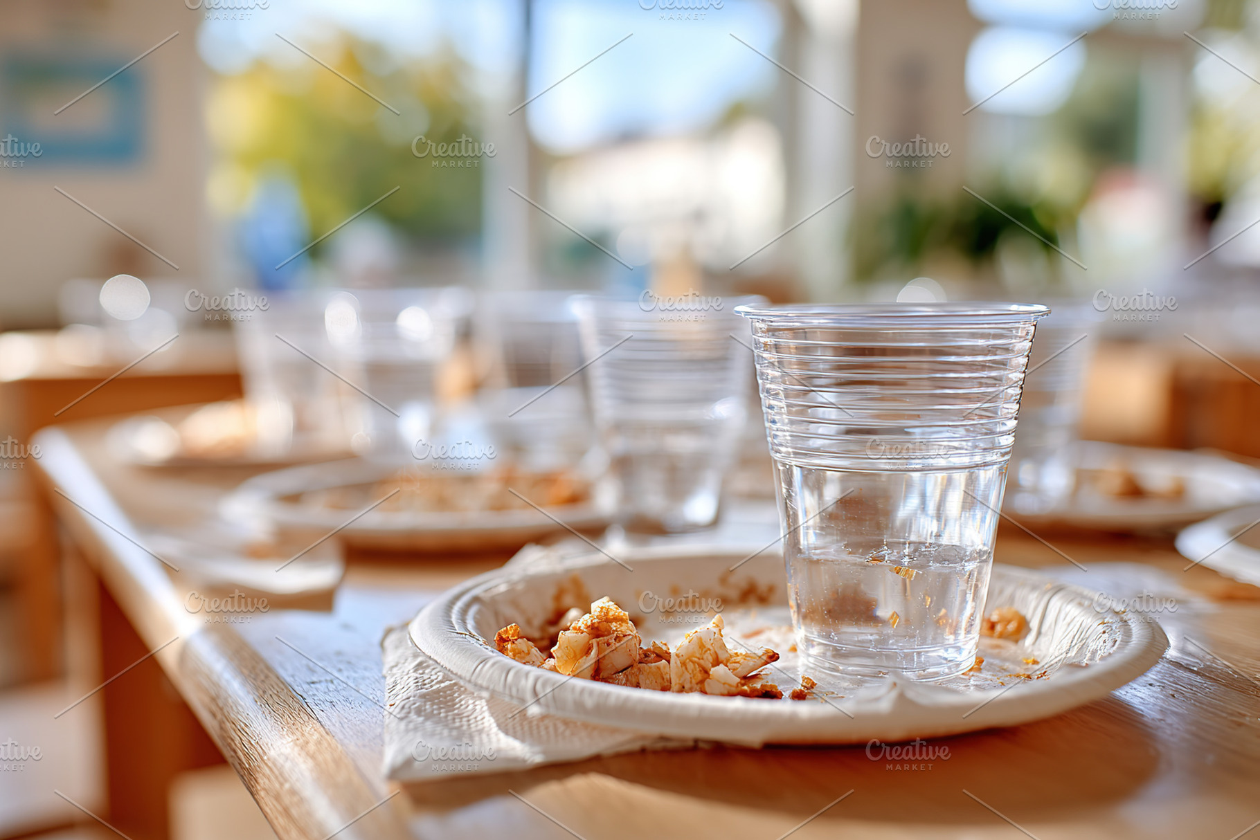 Leftover plates and cups after a meal at a casual dining setting, a Photo by AlyaAnd