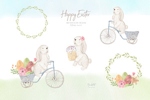 Happy Easter. Watercolor Clipart.