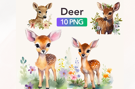 Watercolor Deer, Baby Deer Clipart