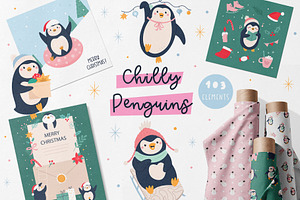 Cute Penguin Clipart & Winter Cards, an Animal Illustration by danceyourlife