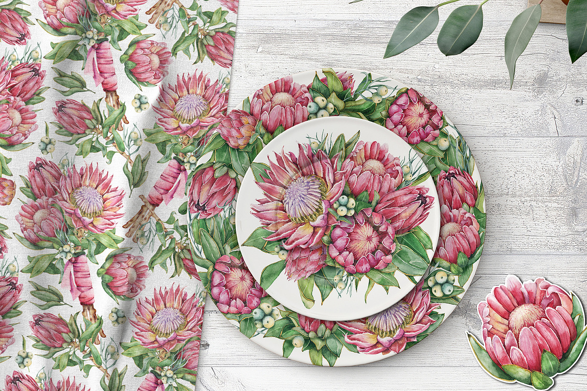 Watercolor protea flower set, an Illustration by Artmanata (Photo 17 of 18)