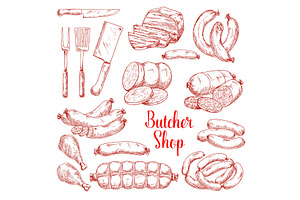 Vector Sketch Of Butchery Meat