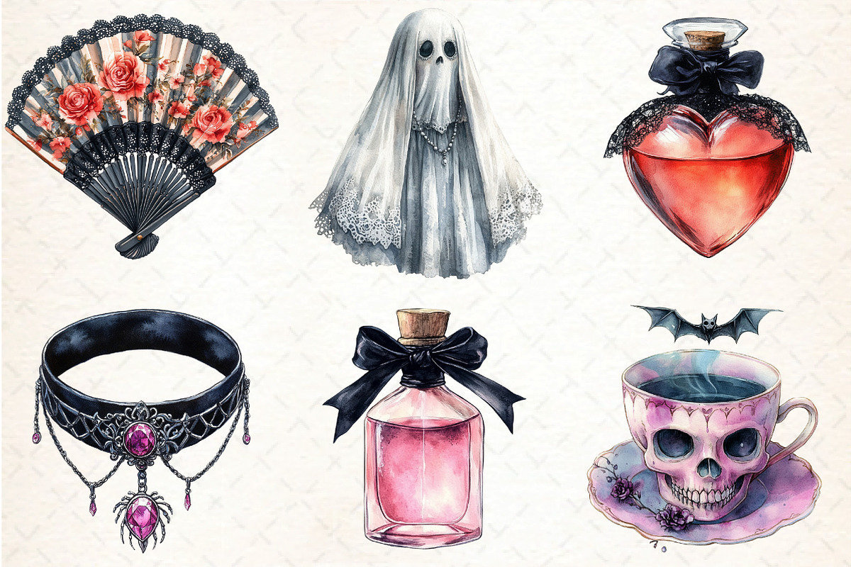 Gothic Coquette Halloween Clipart, an Illustration by DreamCafeArt (Photo 3 of 7)