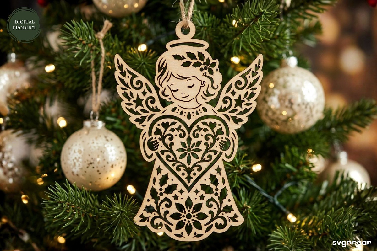 Angel Christmas Ornament SVG Bundle, a Decorative Illustration by svgocean (Photo 3 of 7)