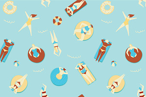 Summer pool pattern, people swimming